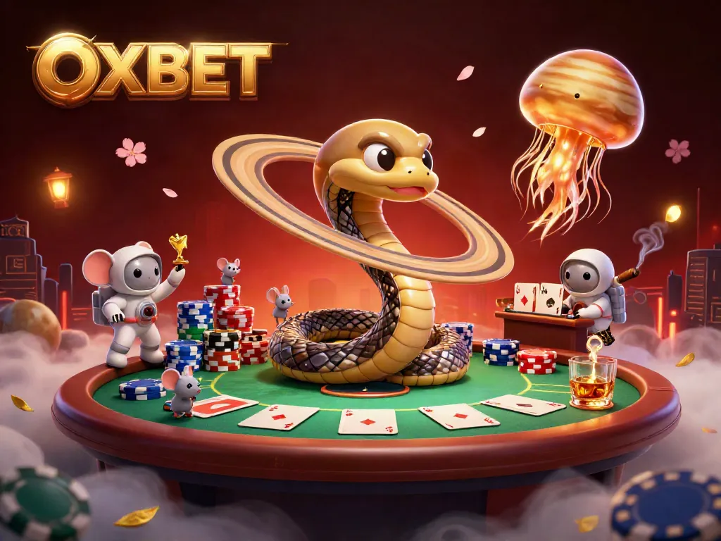 Experience the excitement of OXBET with a vibrant 3D illustration of cosmic gambling action.
