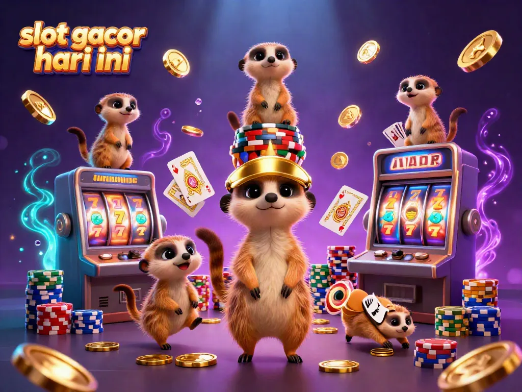 Experience slot gacor hari ini with meerkats running a vibrant casino, showcasing thrilling slot machine excitement.