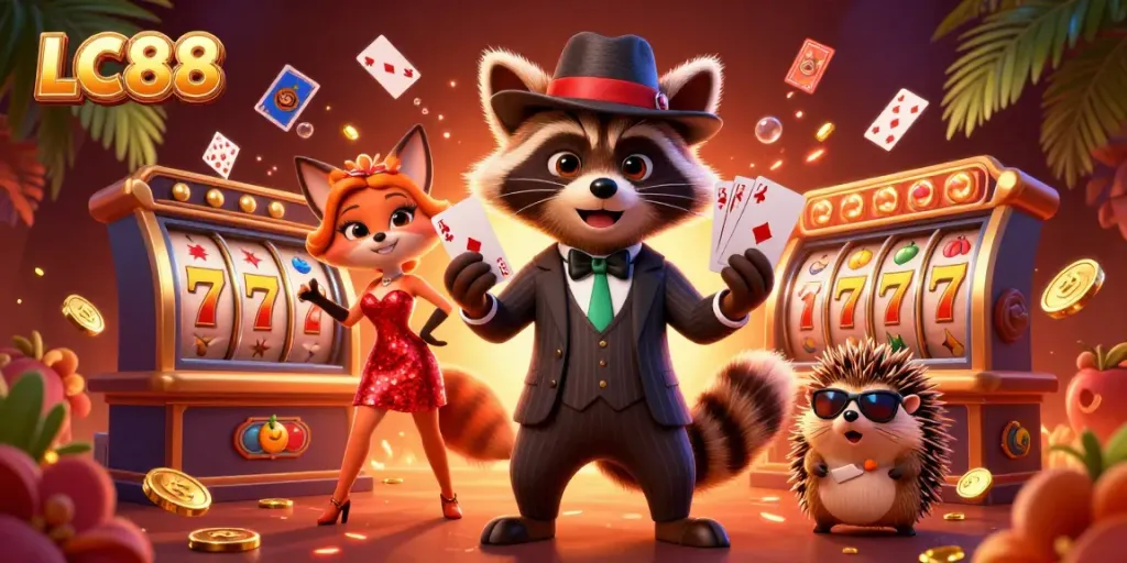 Play slots with LC88 and win big in a vibrant 3D casino scene