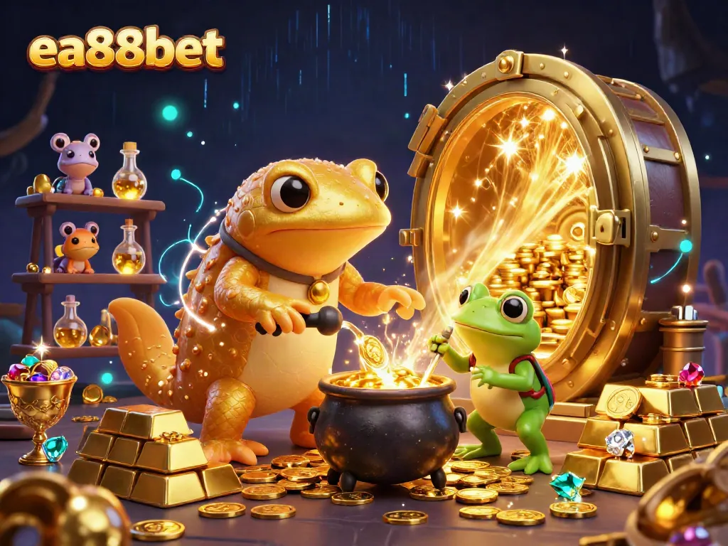 Engage in thrilling gaming with ea88bet's golden alchemist and prizes in a vibrant scene.