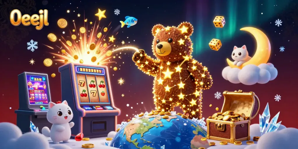 Play 0eejl inspired slots with vibrant visuals, featuring golden coins and captivating characters.
