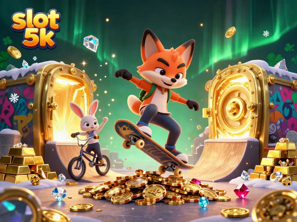 Experience thrilling slot 5k action with dynamic cartoon characters surrounded by casino treasures.