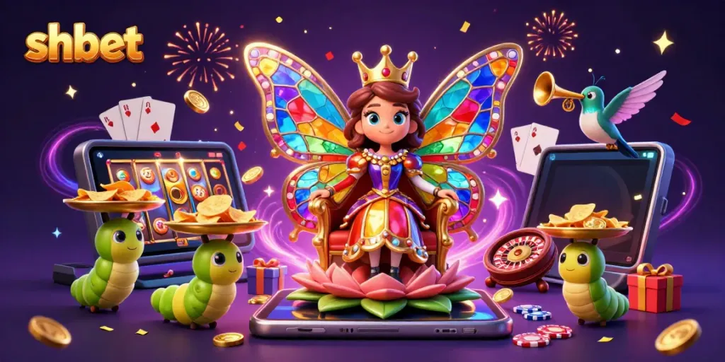 Experience shbet's vibrant casino world with festive visual elements, including games and rich colors.