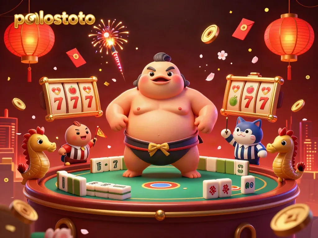 Experience the thrill of polostoto with lively characters and dynamic gambling elements in this vibrant 3D scene.
