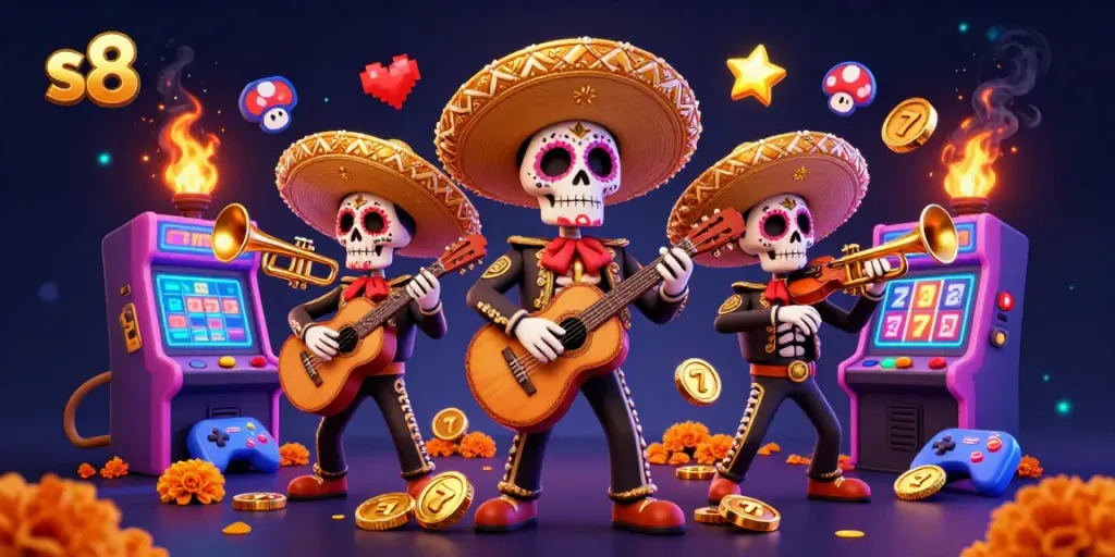 S8 brings a vibrant casino experience to life with musical skeletons and exciting game elements.