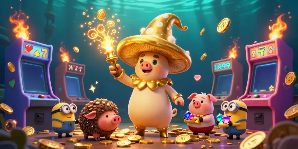 Xoilac TV captures thrilling casino action with vibrant characters and slot elements.