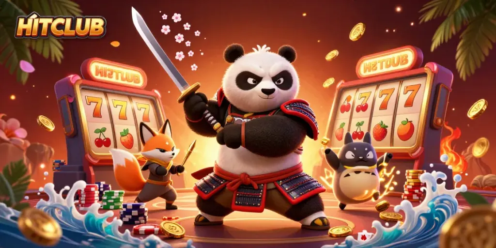 Engage with HITCLUB through this vibrant 3D casino scene filled with jackpots and lucky symbols.