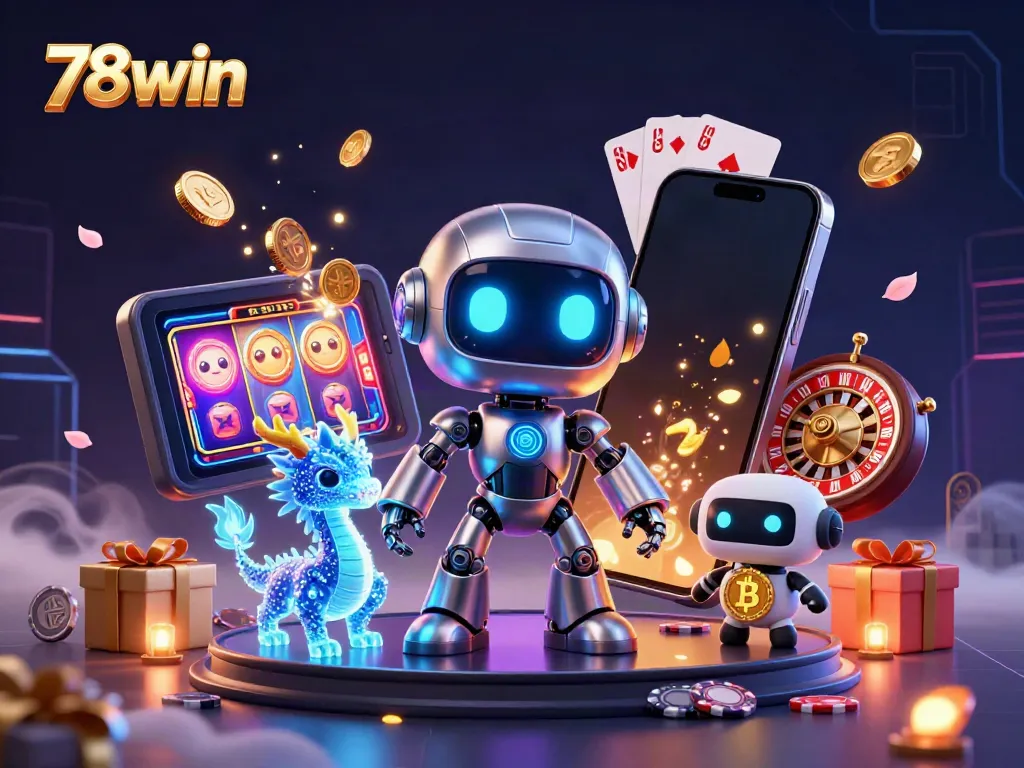 Engage in thrilling casino action with 78win's dynamic game characters, slot games, and vibrant visual effects.