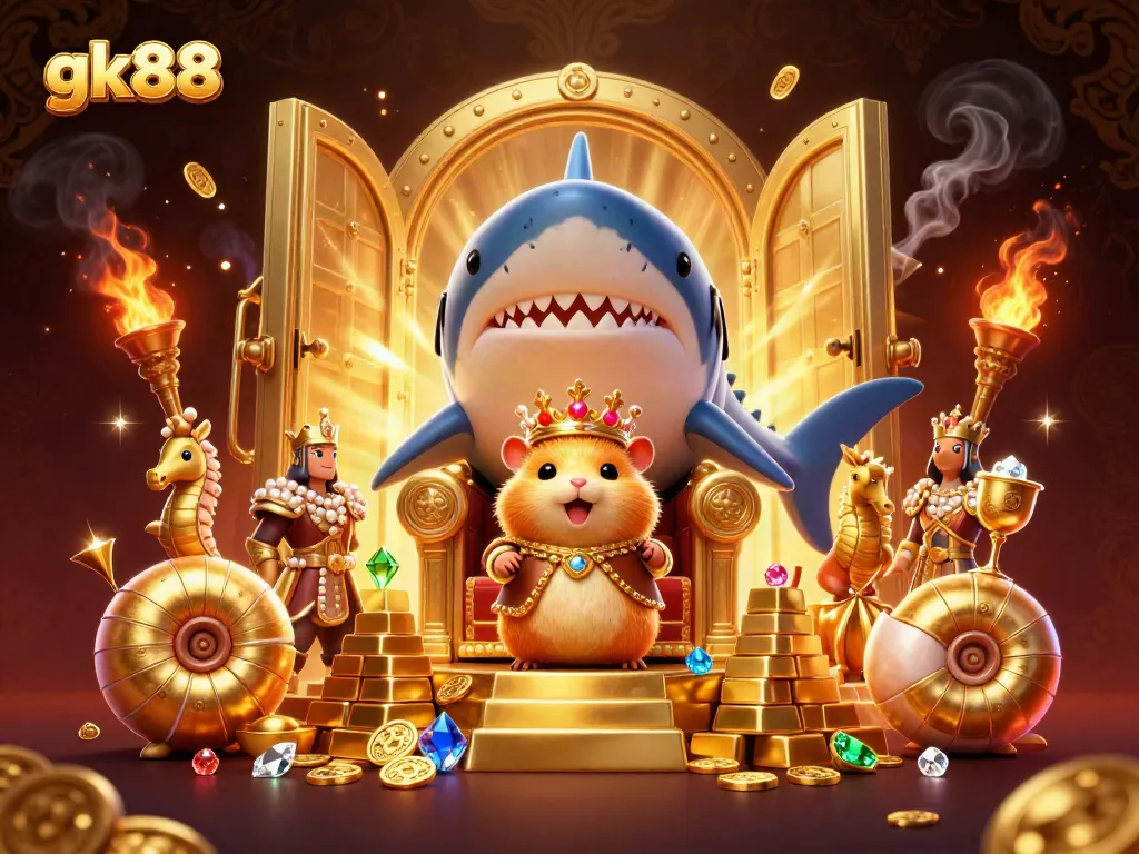 Experience the excitement of gk88 with vibrant casino-themed 3D illustration featuring rich treasures.