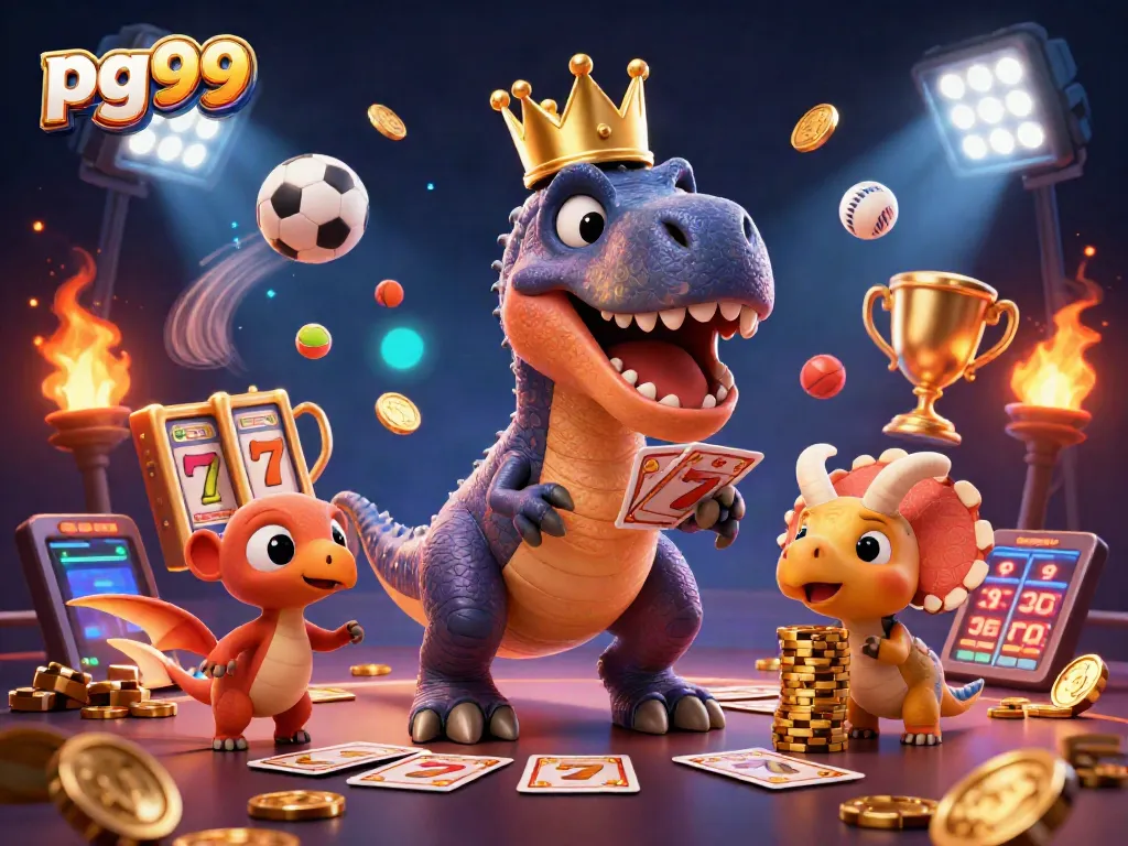 Engage in exciting gameplay with pg99 as T-Rex and friends navigate the thrilling casino atmosphere.