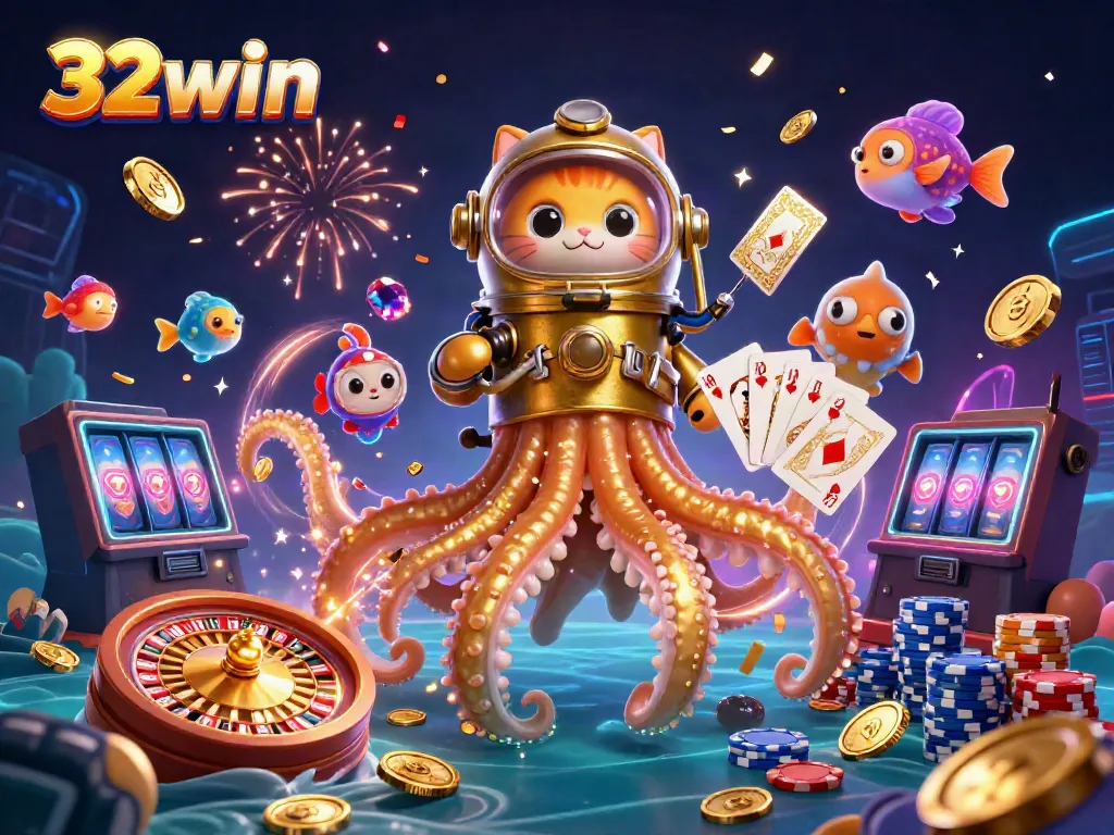 Engage in thrilling gaming at 32win with this rich, enchanting casino scene showcasing exciting elements.