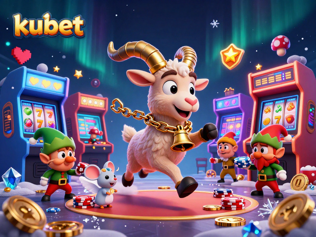 Kubet holiday horror casino scene showcasing Krampus and festive chaos with mischievous elf gremlins.