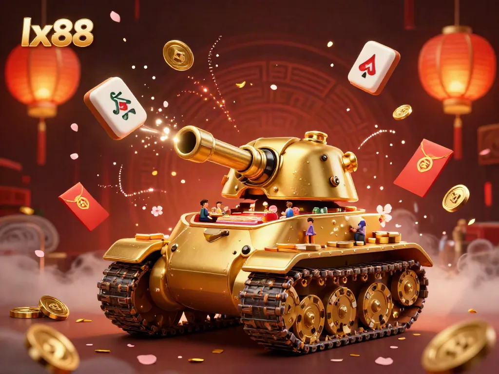 Experience thrilling gaming action at lx88 with a dynamic illustration featuring a golden beetle tank casino.