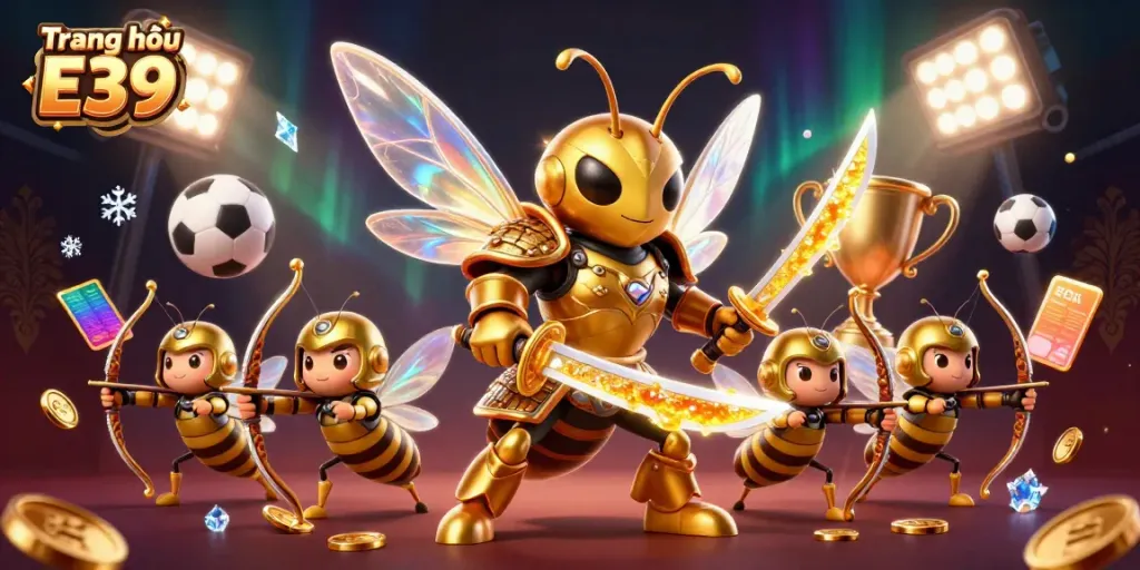 Engage with Trang chủ E39's lively casino scene featuring a golden hornet and bee archers.
