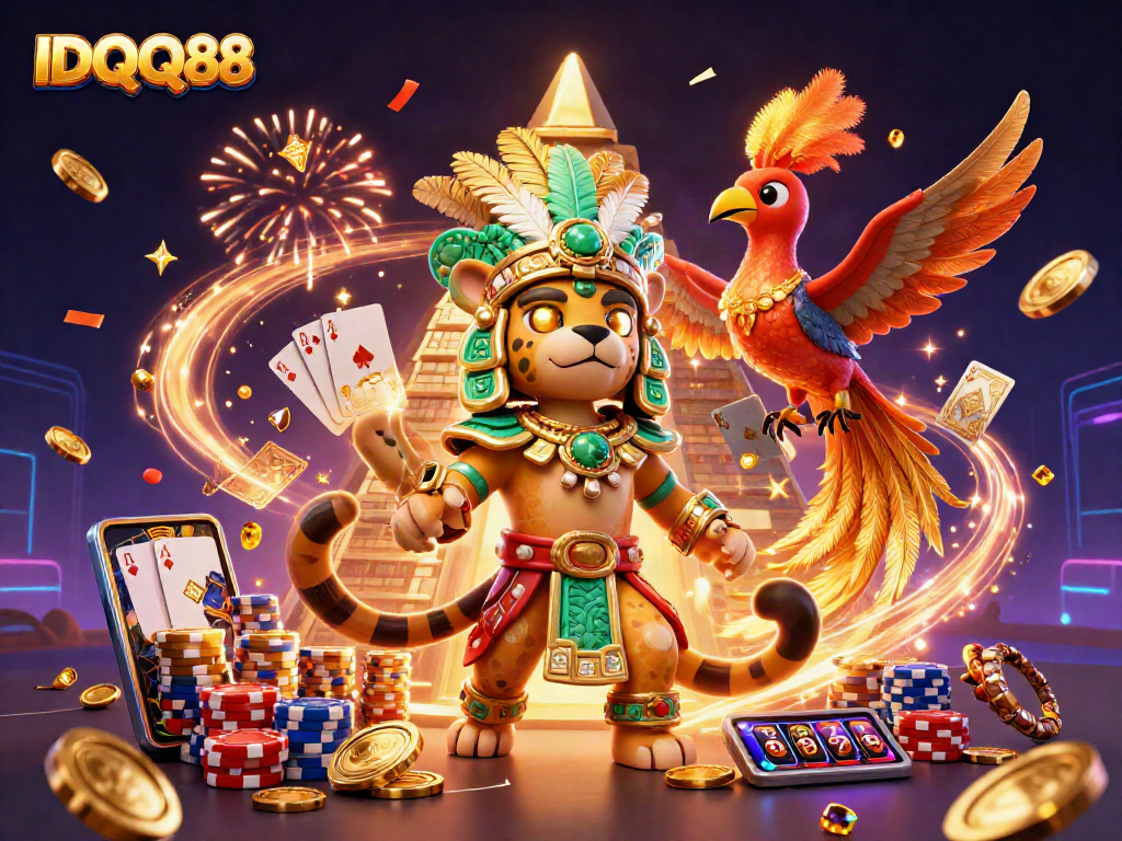 IDQQ88 unleashes exciting slots action with vibrant characters, coins, and jackpots spinning!