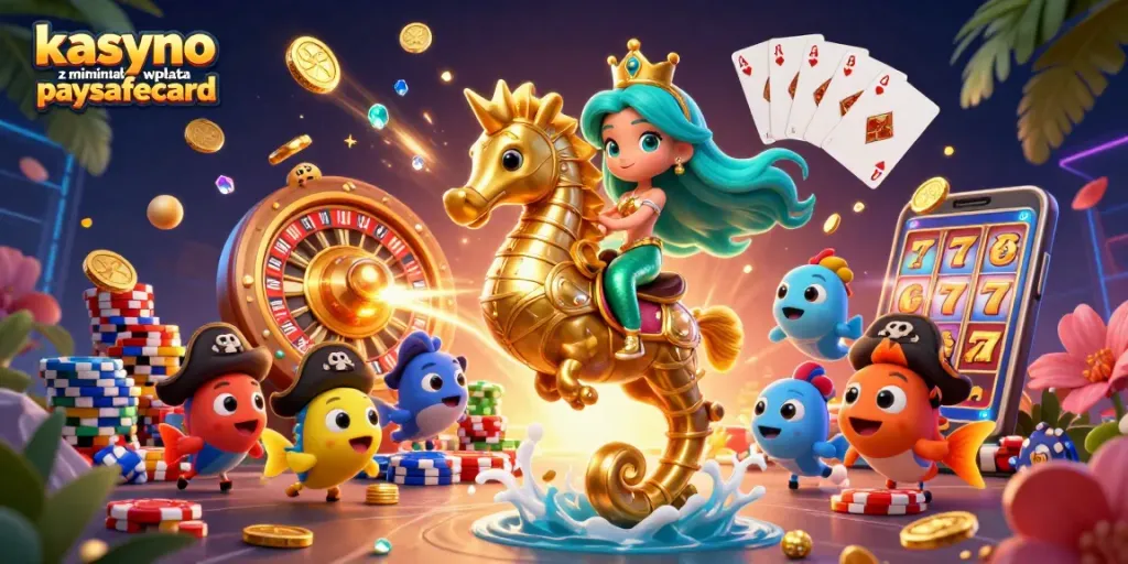 Experience the vibrant world of kasyno z minimalna wpłata paysafecard with enchanting mermaid characters among dazzling casino elements.
