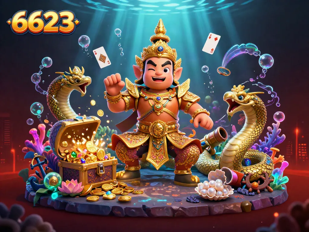 Experience the excitement of 6623 with a vibrant underwater casino adventure featuring a guardian and treasure.