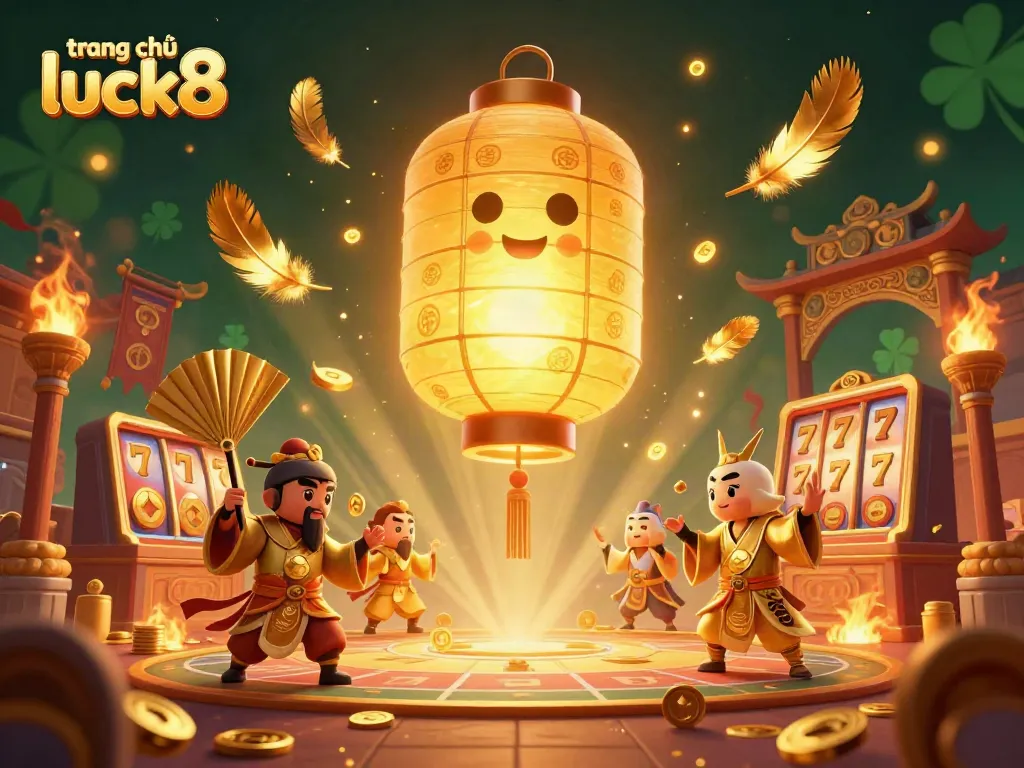 Experience the vibrant casino dynamics on trang chủ luck8 with a glowing golden lantern spirit, showcasing a lively scene filled with gaming excitement.
