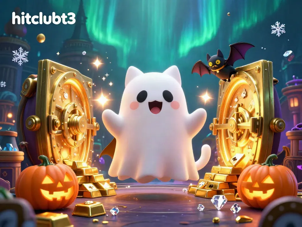 Engage in thrilling adventures with the hitclubt3 ghost cat navigating a haunted casino filled with gold and jewels.