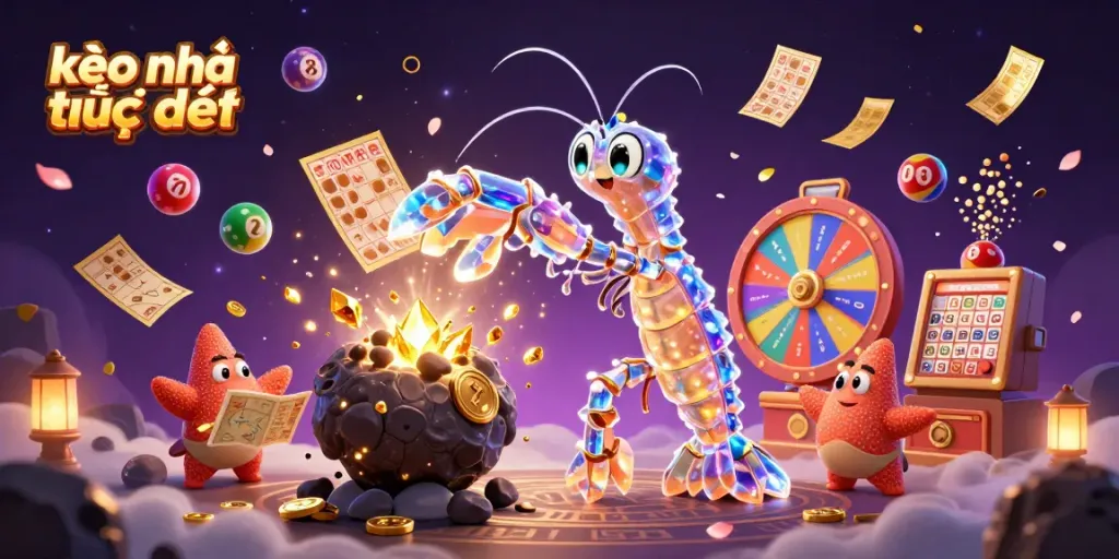 Discover kèo nhà cái trực tiếp with a dynamic illustration of a galactic samurai shrimp amidst vibrant casino-themed elements.