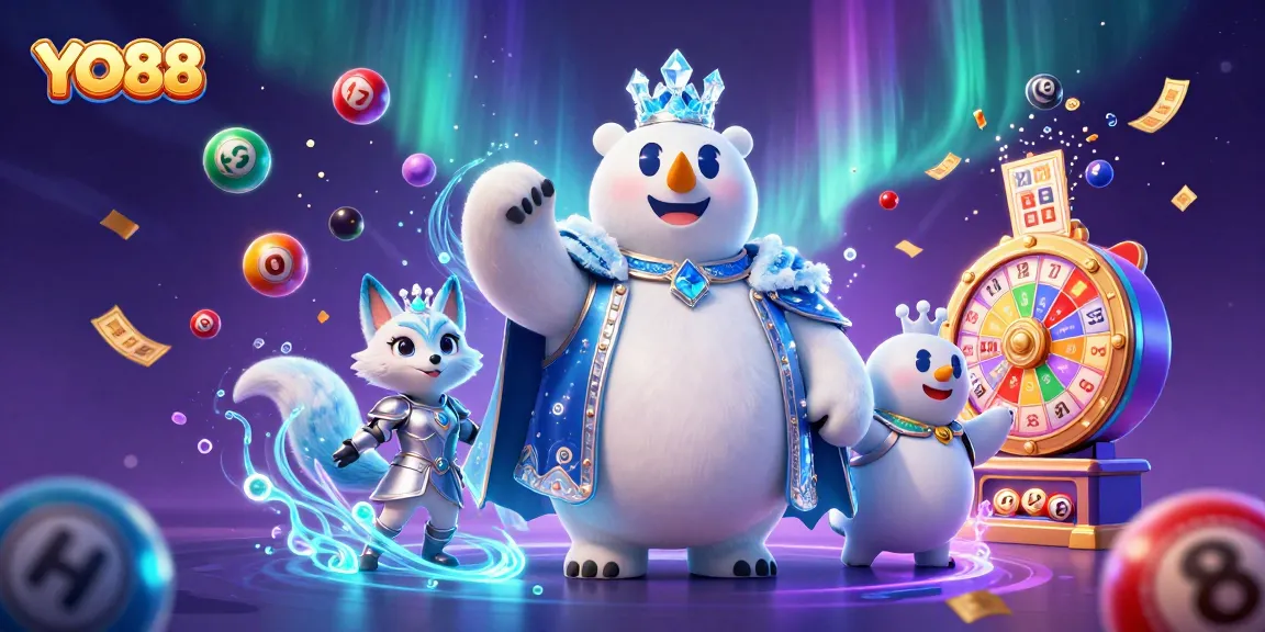 Experience exciting wins with YO88, featuring vibrant lottery elements and energetic characters.