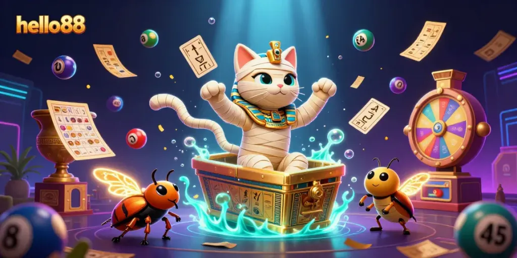 Experience thrilling gameplay with hello88 in this dynamic casino illustration featuring vibrant elements.