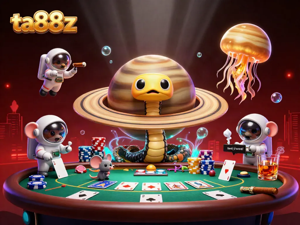 Engage in thrilling gameplay with ta88z in this dynamic casino illustration featuring cosmic characters.