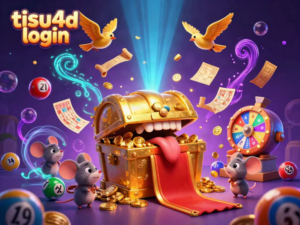 Tisu4d login menyajikan ilustrasi 3D peti harta karun emas dengan permainan lottery yang menggoda para petualang.