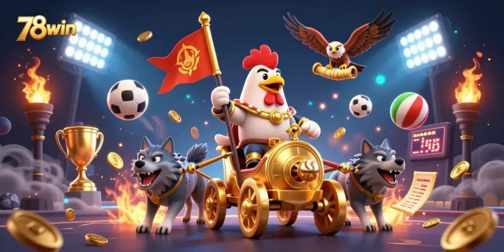 Bet on exciting adventures with 78win, featuring a dynamic casino scene full of sports action.