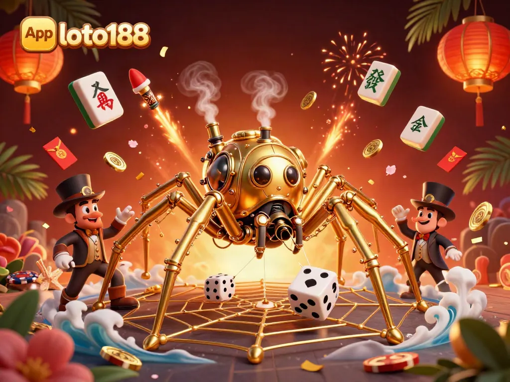Experience vibrant action in App loto188 with a gold-themed casino illustration depicting steampunk elements.