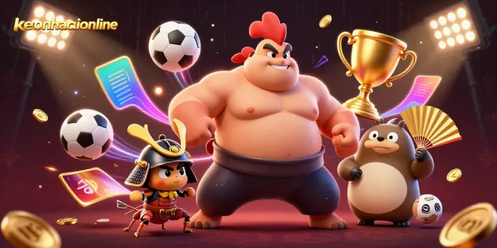 Place bets and celebrate victories with keonhacaionline as a powerful sumo rooster and fierce cricket duel.
