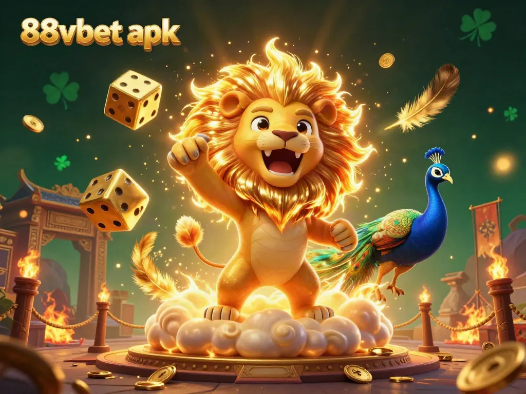 Engage in thrilling gameplay with the 88vbet apk as golden dice roll amidst golden coins and vibrant casino elements.