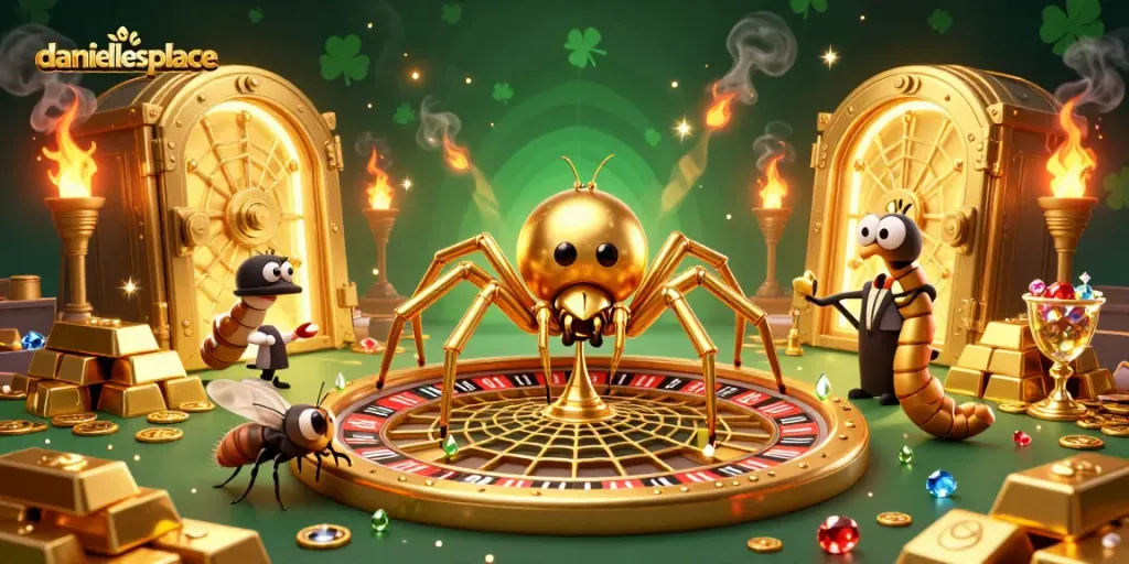 Place bets with daniellesplace in this vibrant 3D casino scene full of gold and excitement.