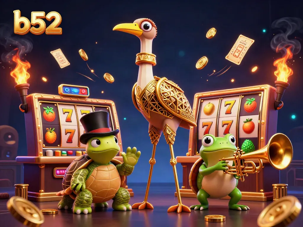Engage with b52 slots elements as a turtle and crane enjoy a lively speakeasy scene.