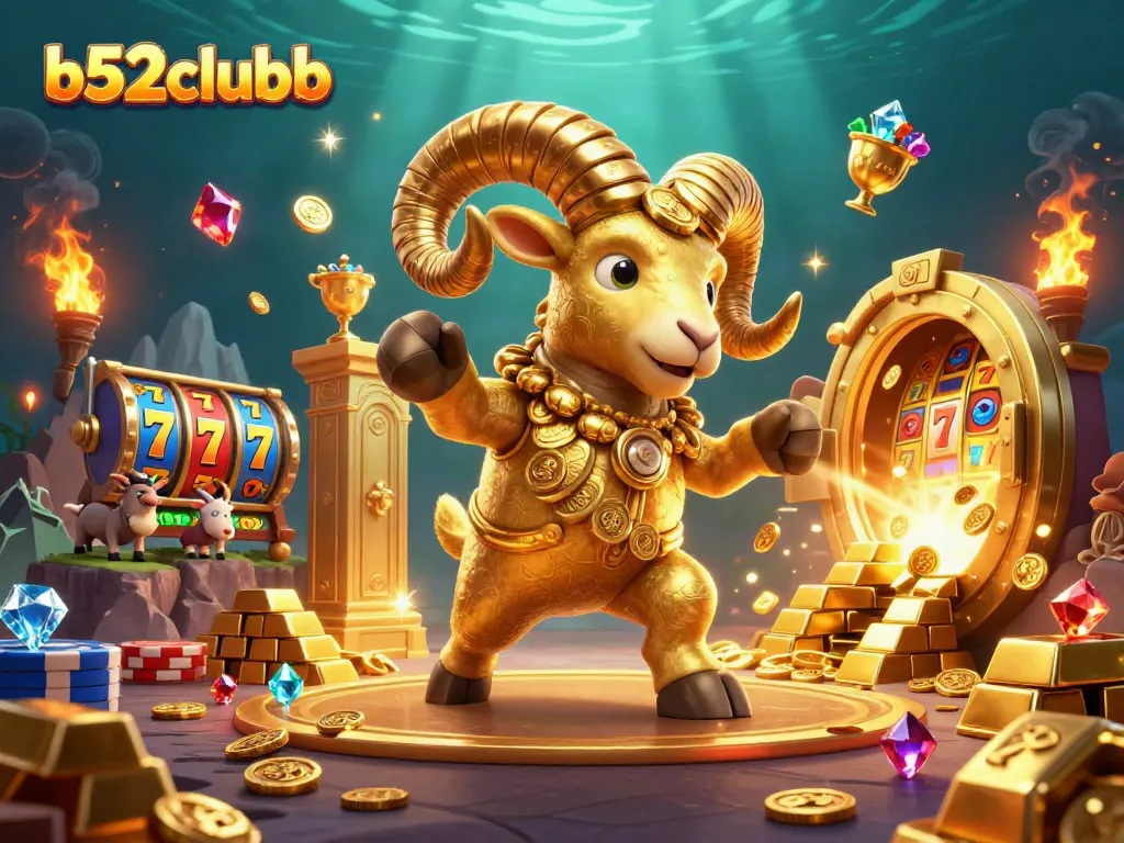 Engage with b52clubb's thrilling slot game experience featuring dynamic 3D elements and golden treasures.