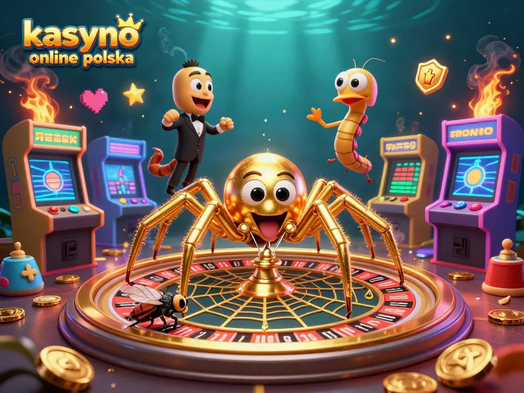 Engage with kasyno online polska as the golden spider spins a roulette web, showcasing lively gaming elements.