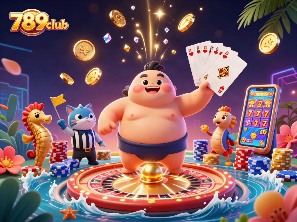 Join the excitement at 789club with dynamic scenes of underwater casino games and vibrant characters.