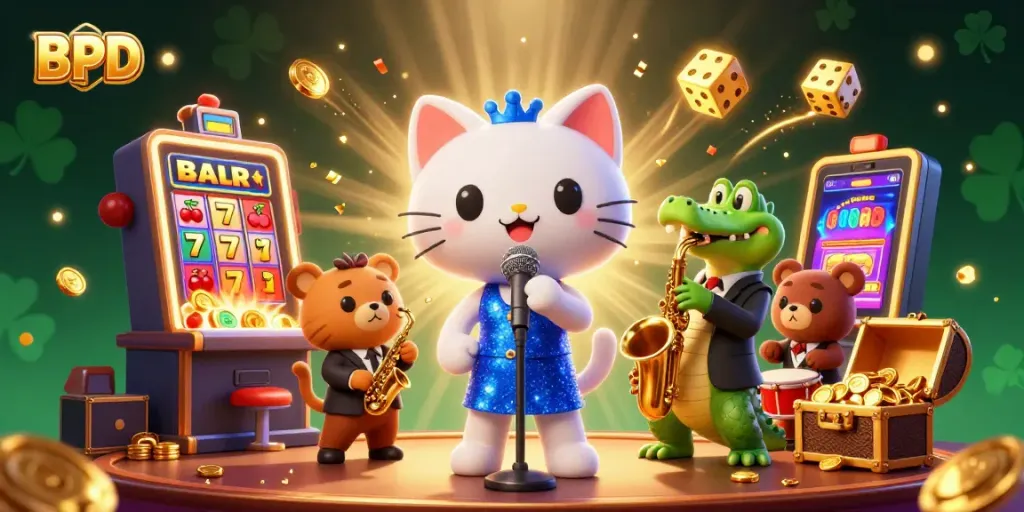 Engaging BPD-themed casino illustration with characters enjoying a jackpot celebration.