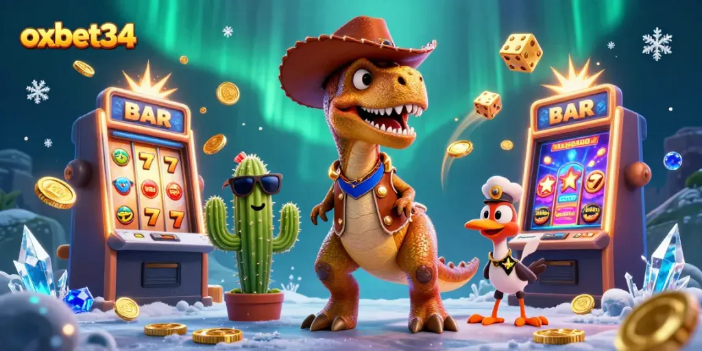 Play exciting games at oxbet34, showcasing vibrant characters and dynamic casino elements in a captivating scene.