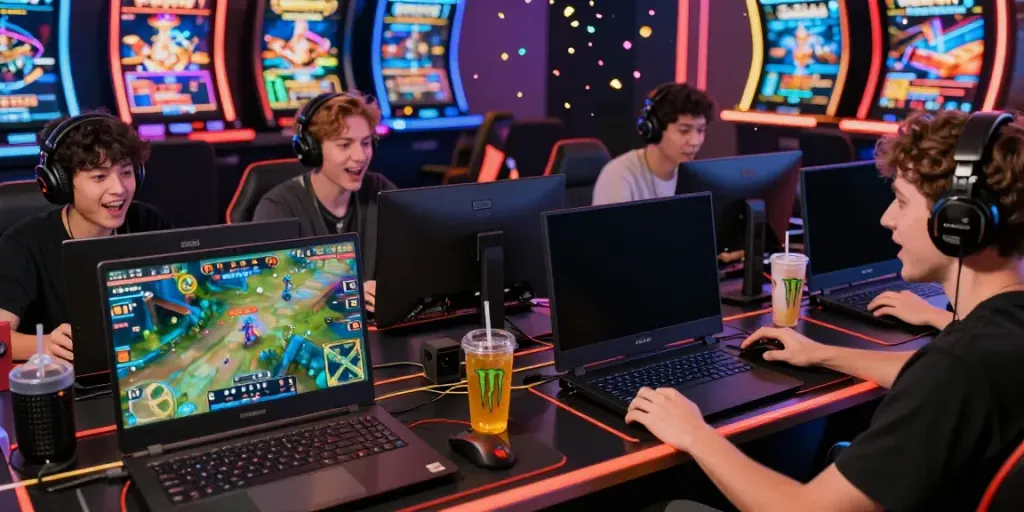 Exciting online gaming moment with players enjoying da88 on various devices amidst a festive gaming environment.