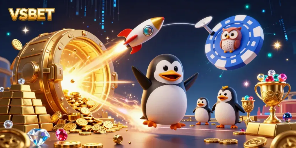 Experience thrilling gameplay at VSBET with vibrant 3D casino-themed elements and characters.