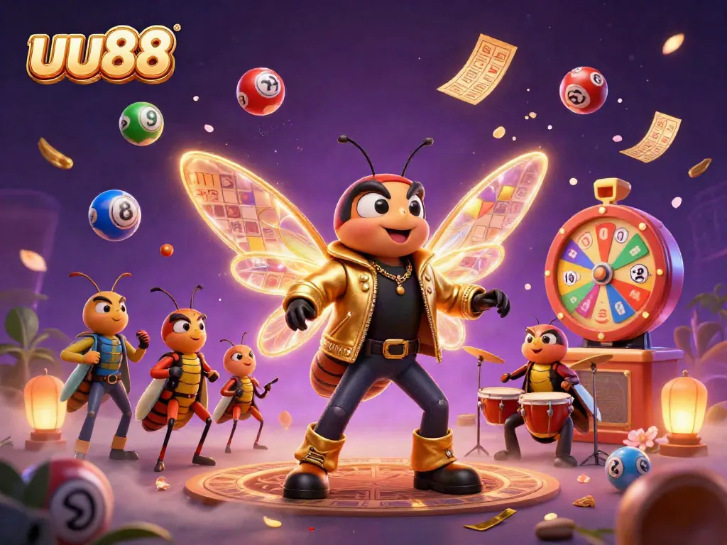 Experience the vibrant world of uu88 with dynamic lottery elements and a lively 3D cartoon scene.