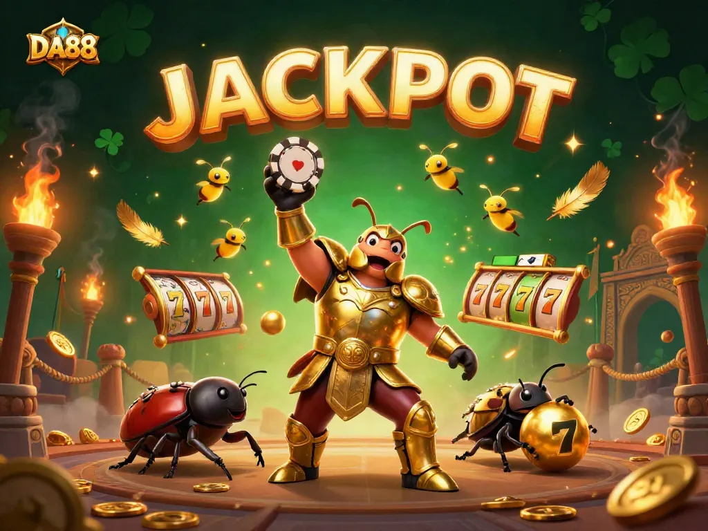 Engage with DA88's thrilling casino experience while celebrating wins with animated characters.