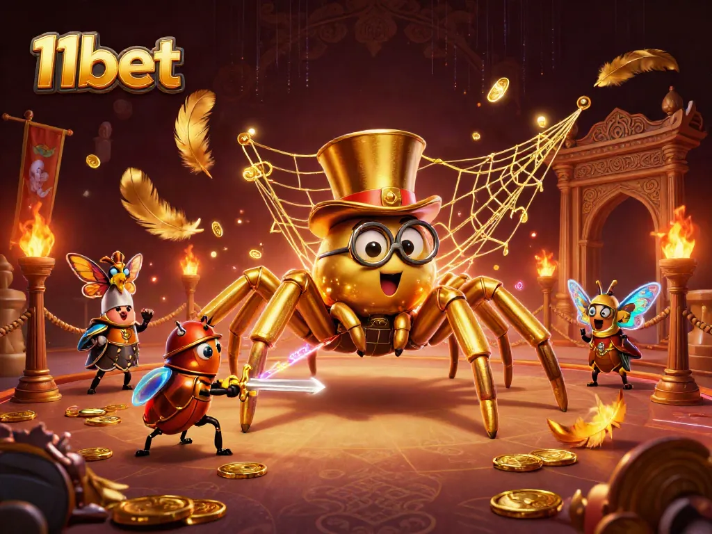 Experience thrilling gameplay with 11bet featuring a giant golden tarantula and a heroic beetle knight.