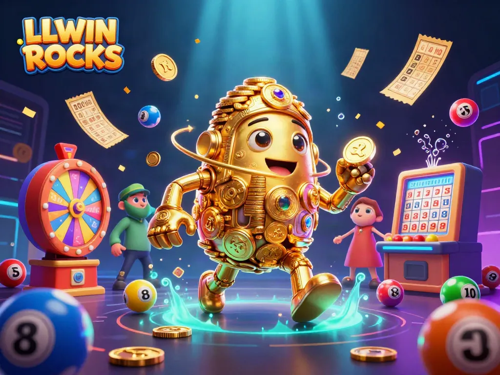 Spin and win with LLWIN ROCKS as vibrant lottery games come to life in a stunning casino scene.