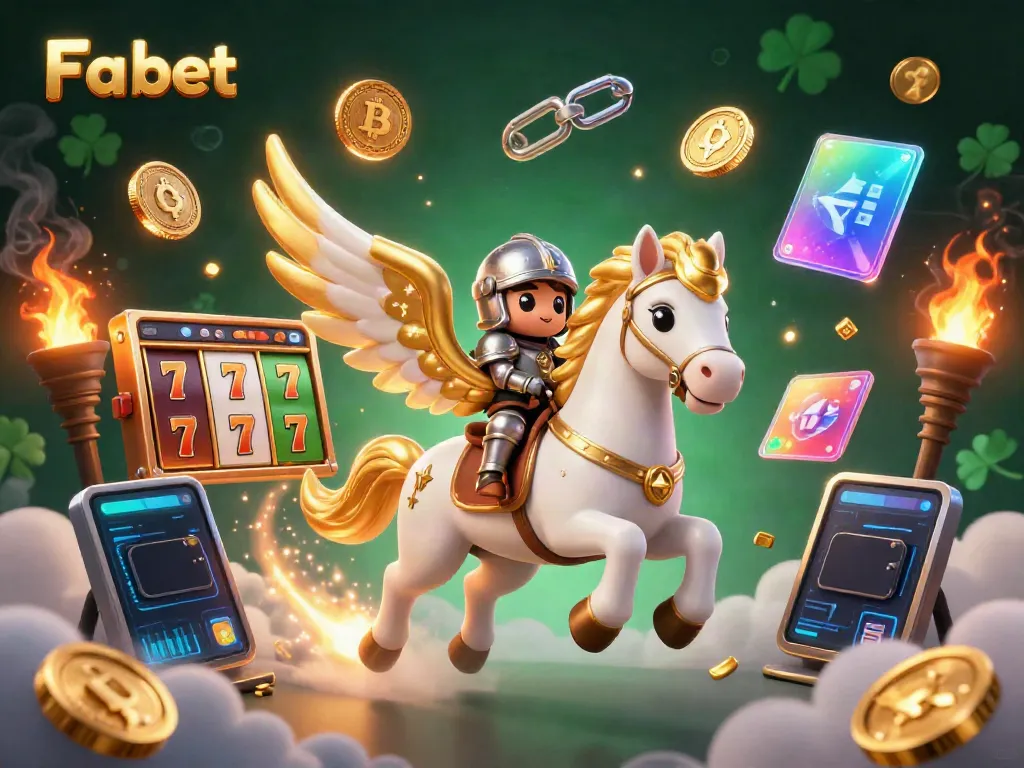 Fa bet showcases thrilling slot action with a celestial knight on a golden-winged horse amidst jackpots.