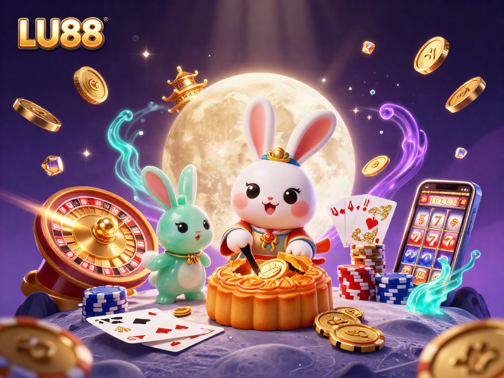 Engage with LU88 in this vibrant 3D casino illustration filled with poker elements and fortune.