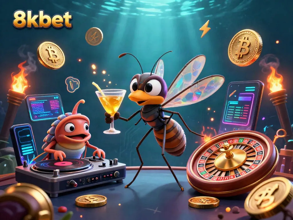 Experience exciting gaming action with 8xbet's vibrant casino-themed illustration.