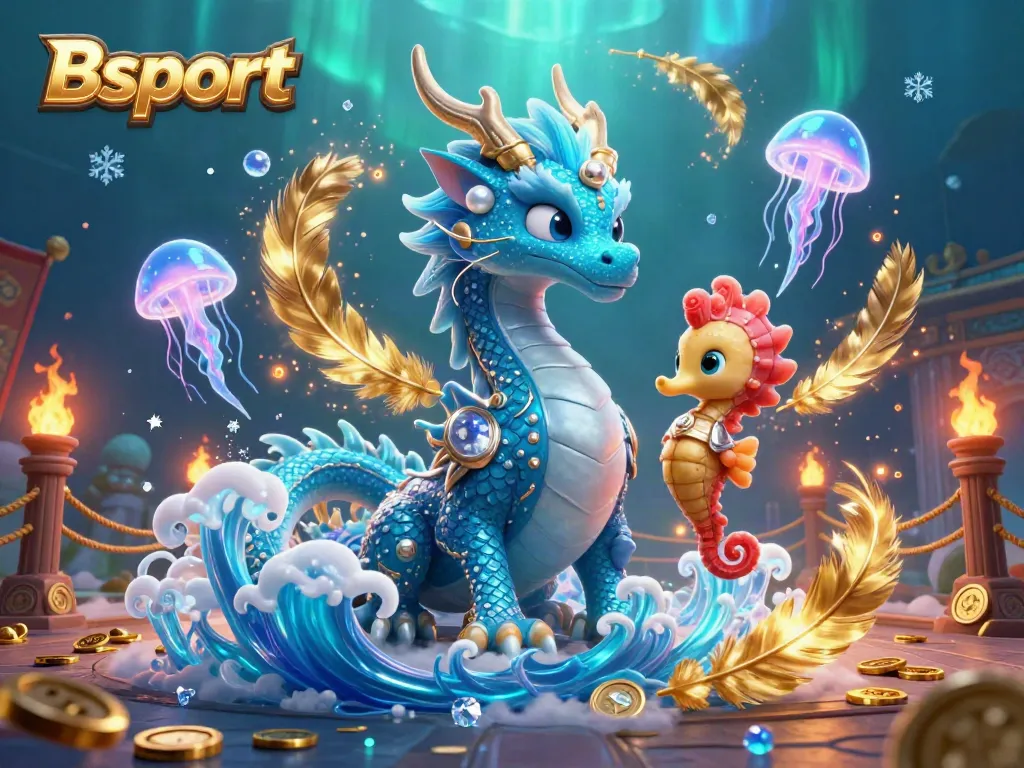 Experience the thrilling world of Bsport with a captivating illustration featuring a dragon, seahorse knight, and jellyfish in a vibrant casino setting.