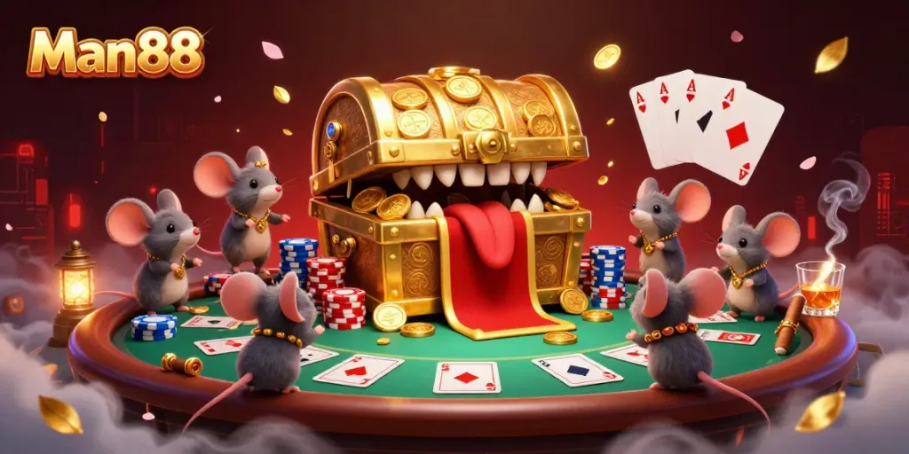 Catch exciting winnings at Man88 with thrilling casino elements in a vibrant 3D scene.